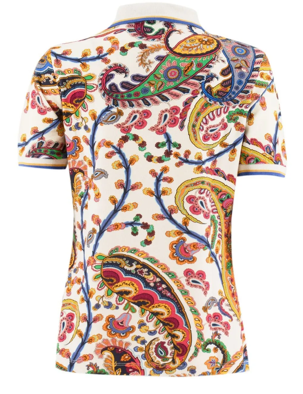 Floral Paisley Print Motif Stretch Pique Polo Shirt