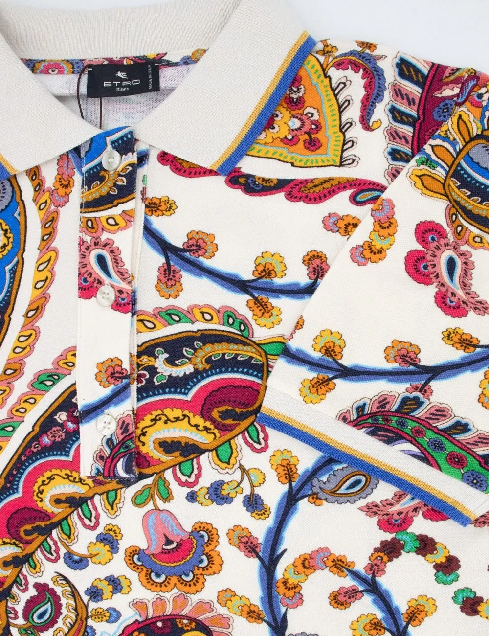 Floral Paisley Print Motif Stretch Pique Polo Shirt