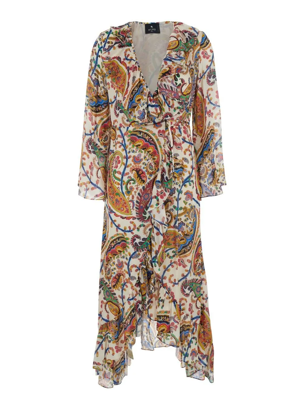 Floral Paisley Motif Long Wrap Dress