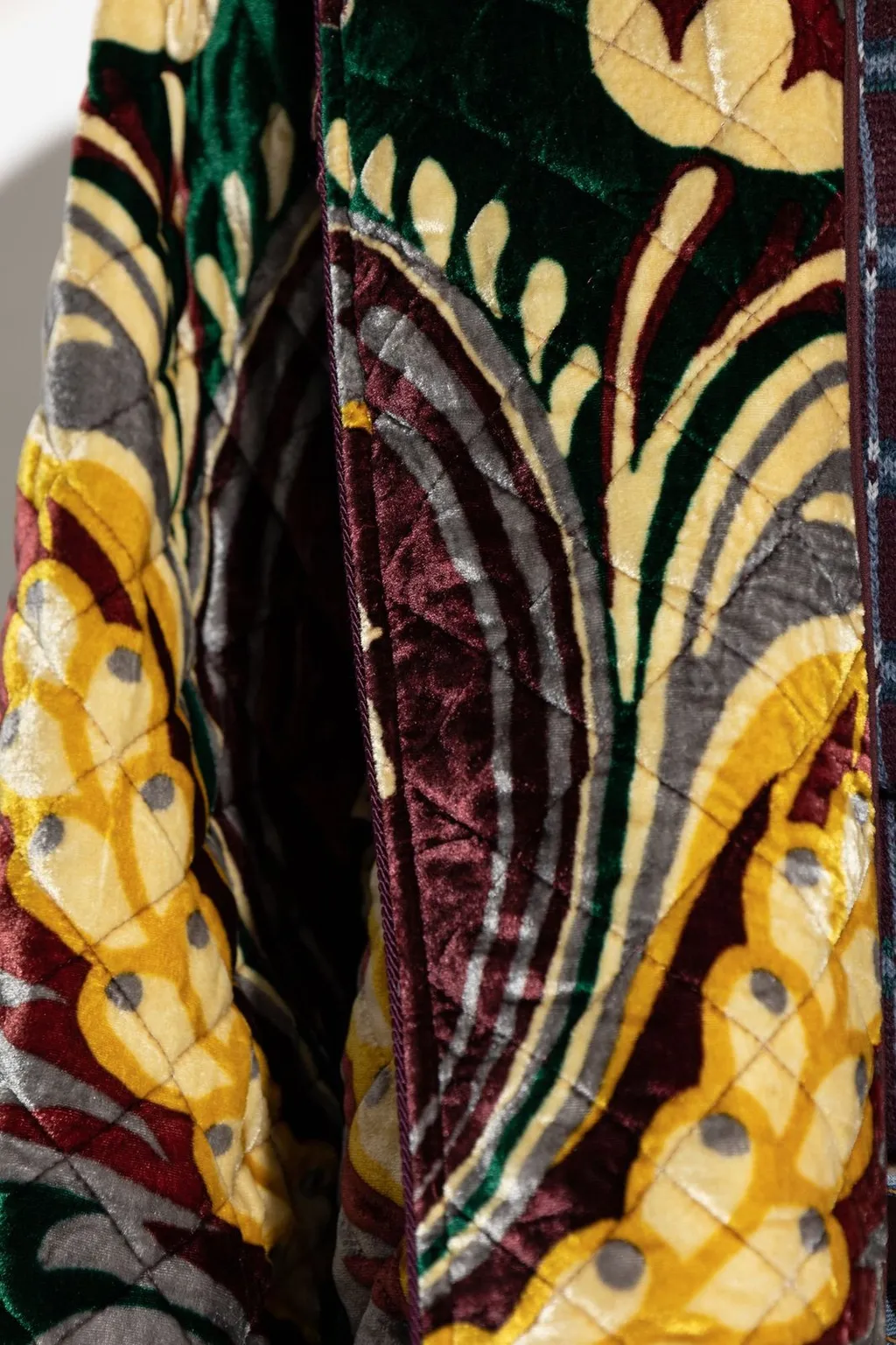 Graphic Printed Belted Velvet Coat