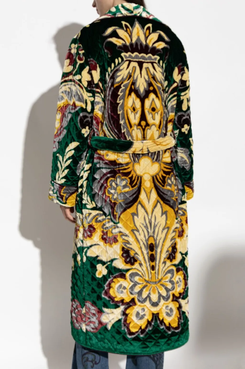 Graphic Printed Belted Velvet Coat