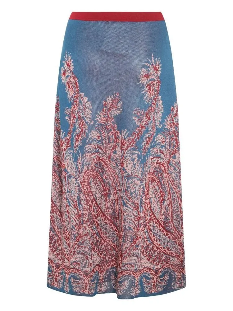 Pattern-Jacquard Button Detailed Skirt
