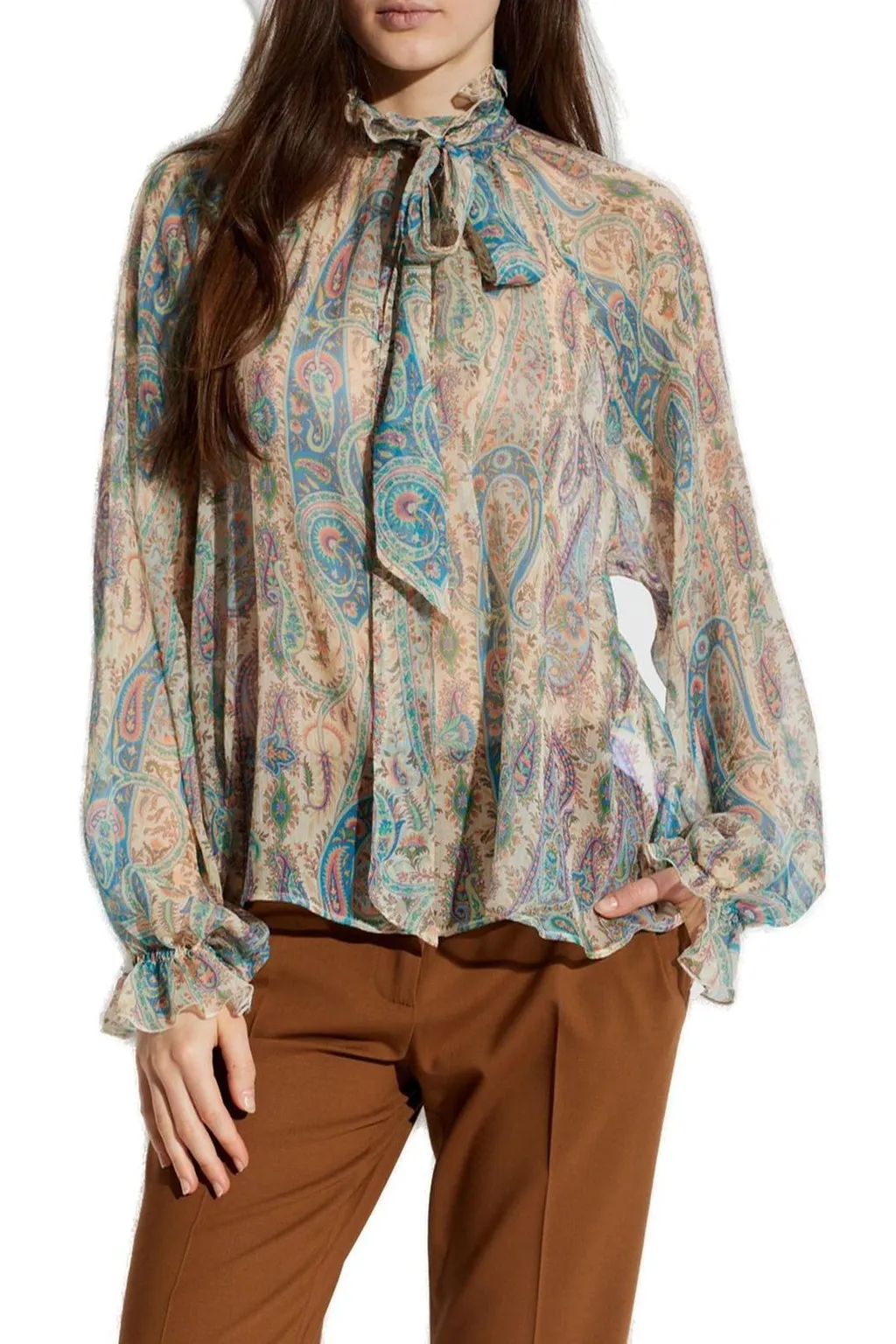 Scarf-Detailed Long Sleeved Shirt