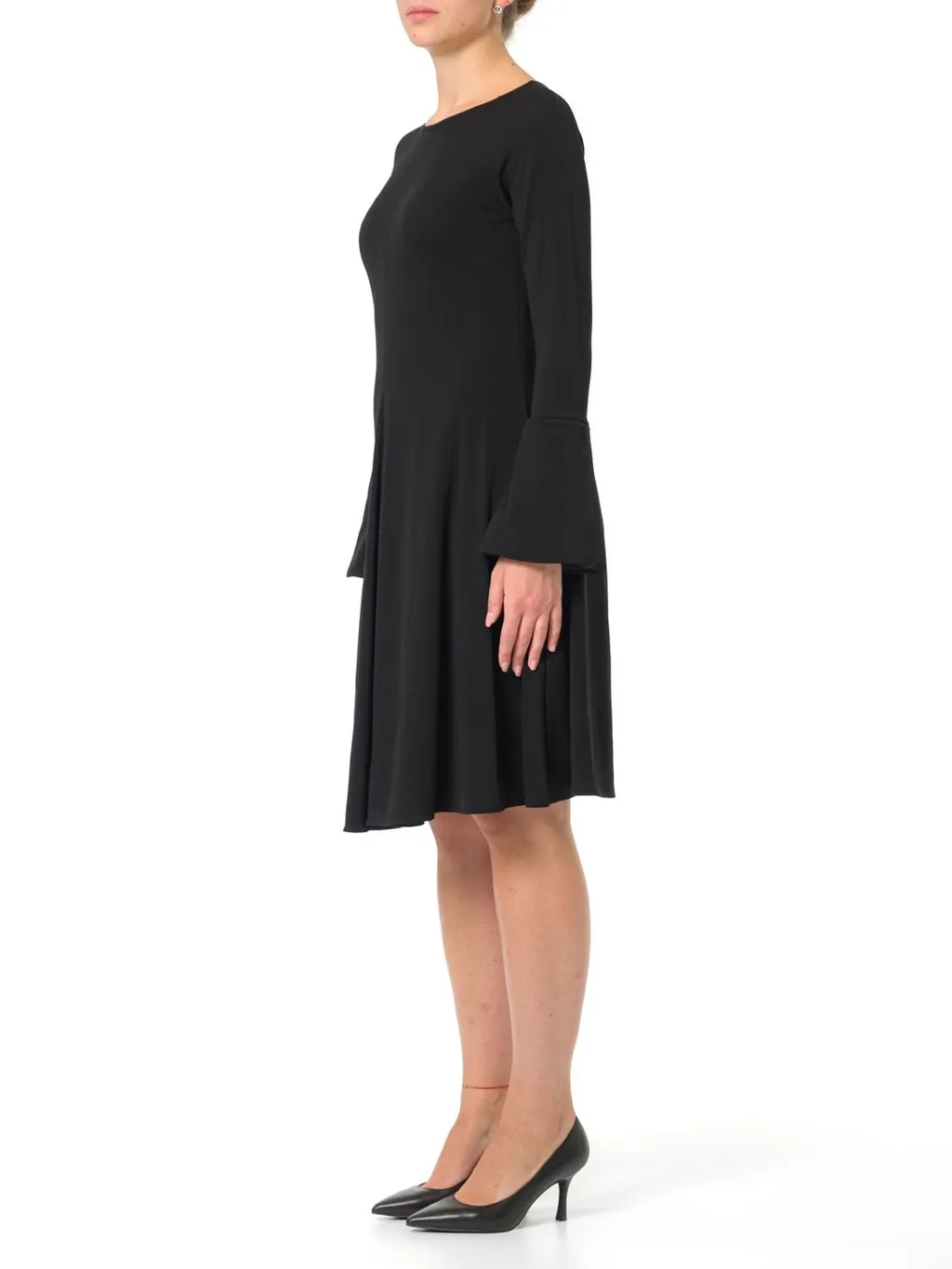 Crewneck Long-Sleeved Flared Dress