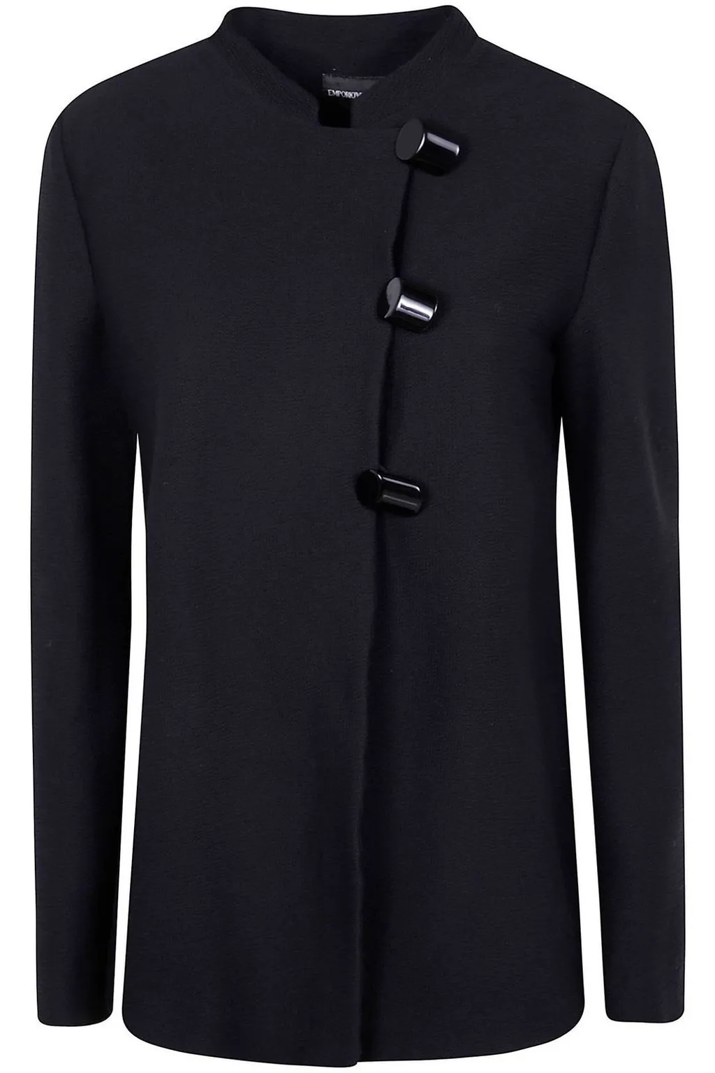 Asymmetric-Fastening Crewneck Jacket