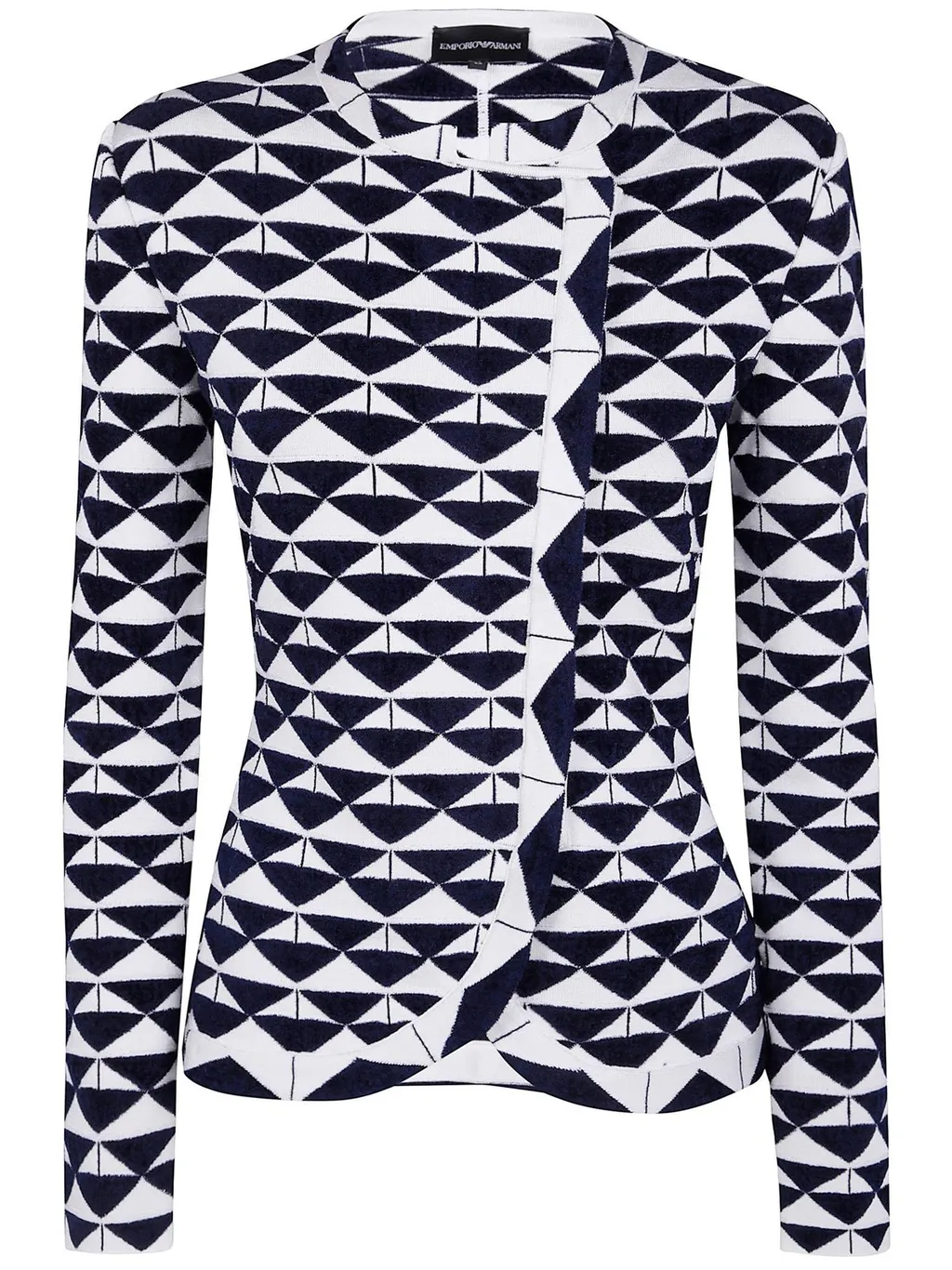 Abstract Motif And Off-Centre Closure Jacquard Jacket
