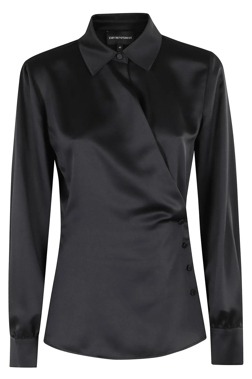 Long Sleeved Satin Wrap Blouse