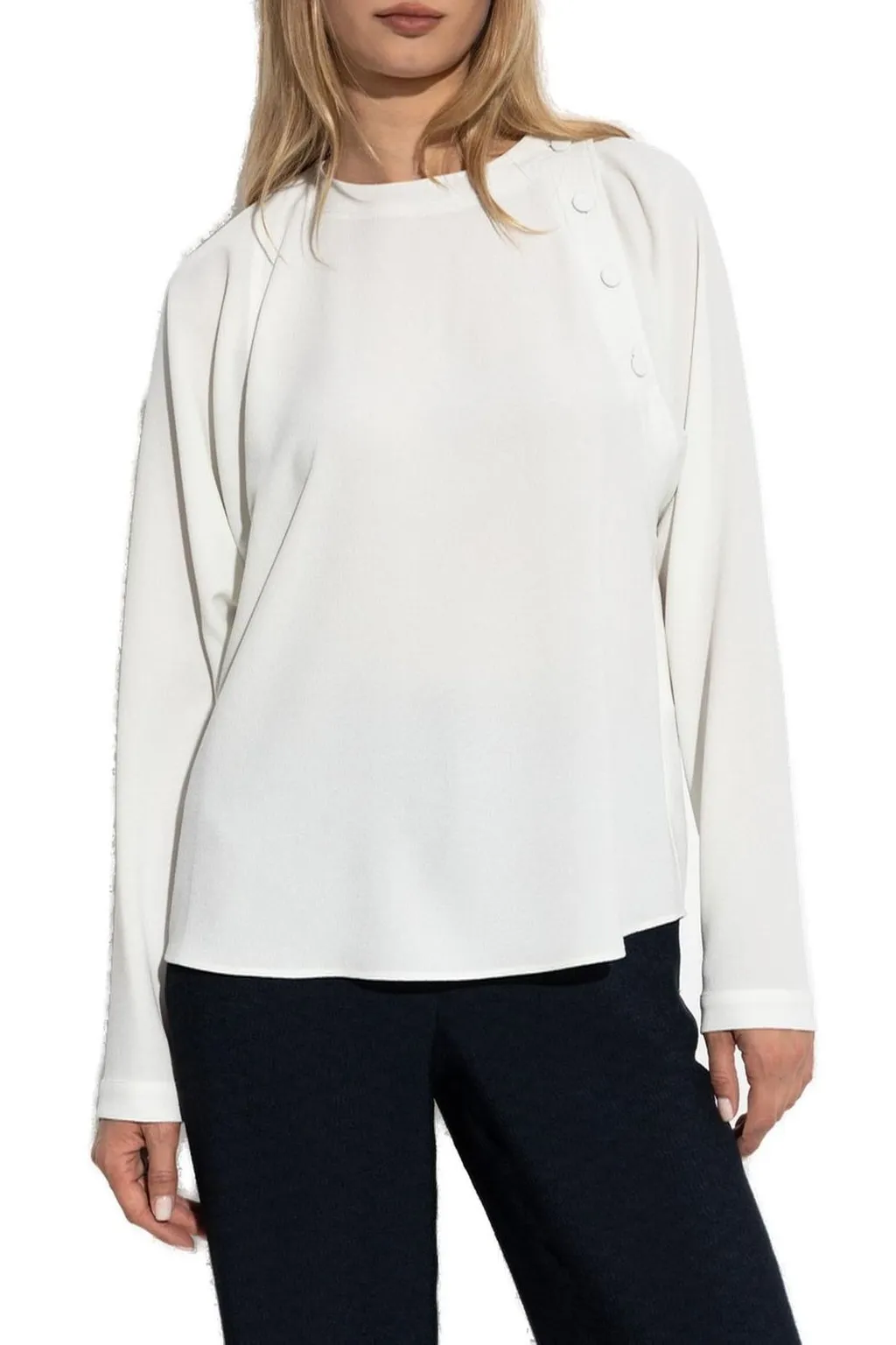 Button Detailed Crewneck Top