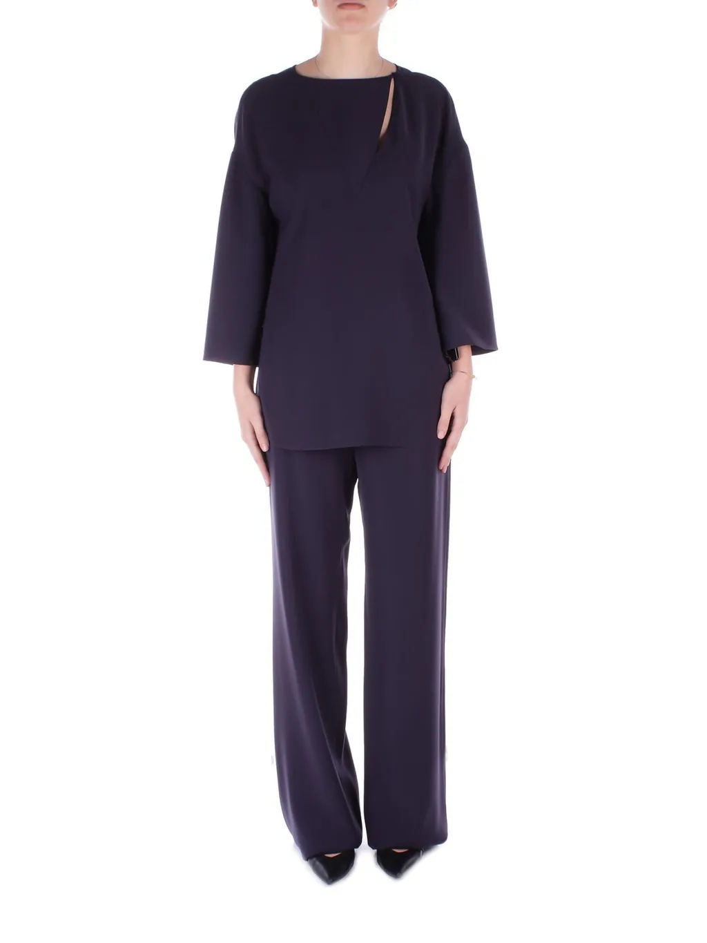 Keyhole Neck Side Slit Blouse