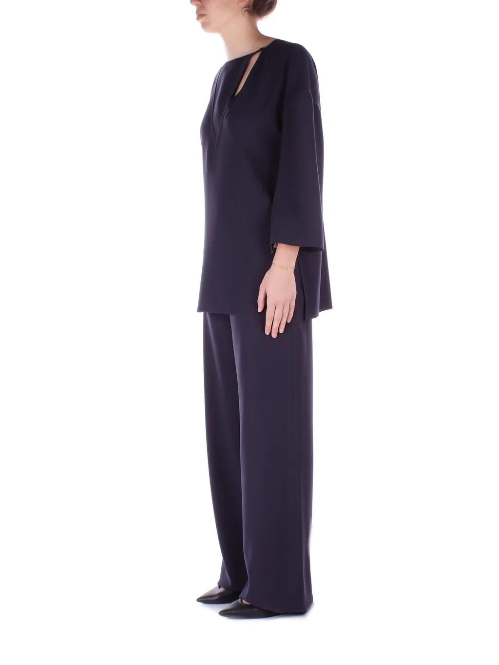 Keyhole Neck Side Slit Blouse