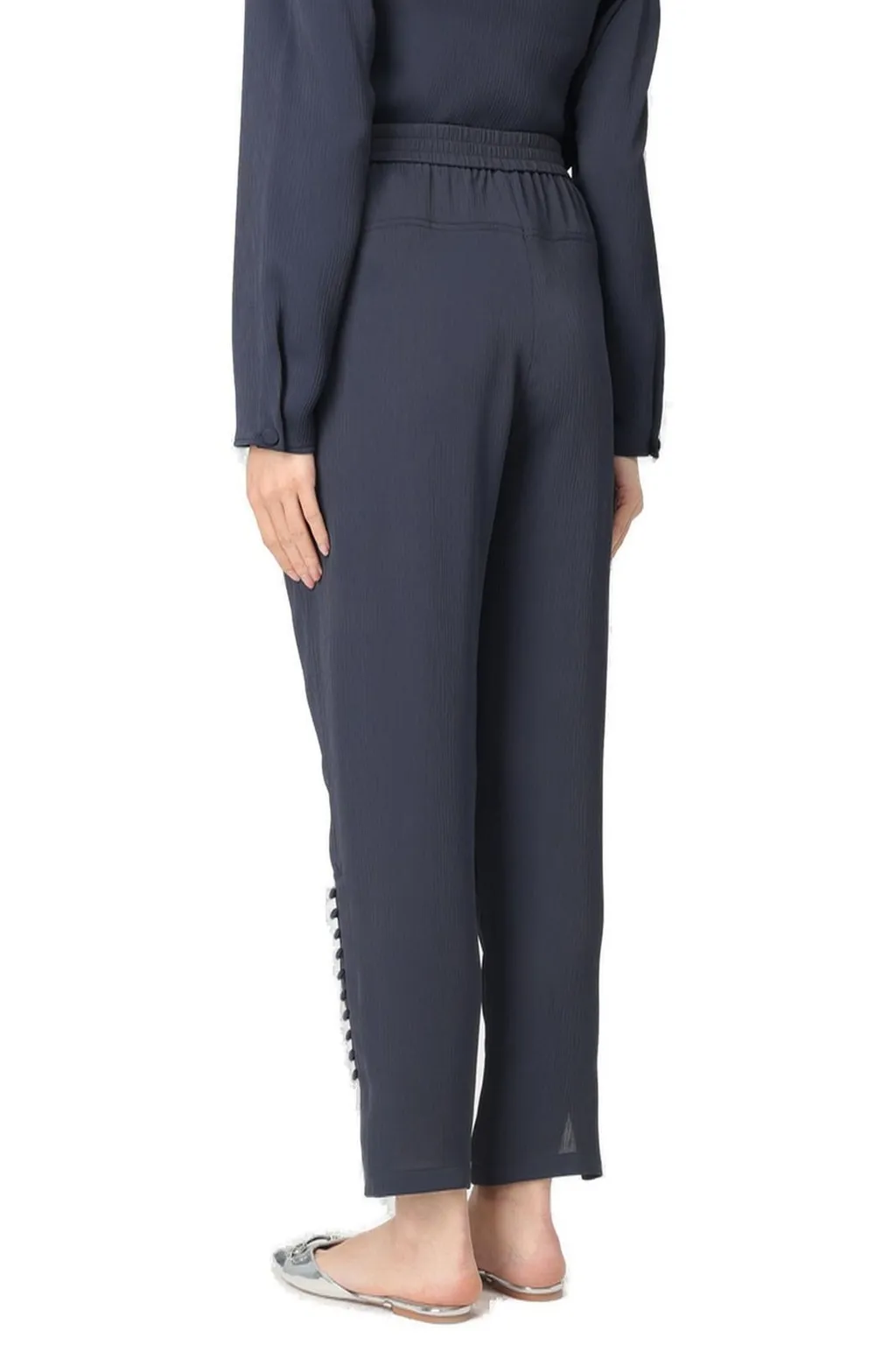Button Detailed Crepe Trousers