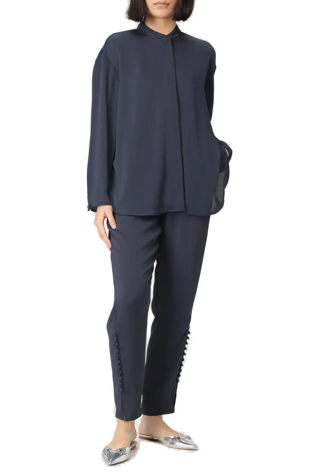 Button Detailed Crepe Trousers