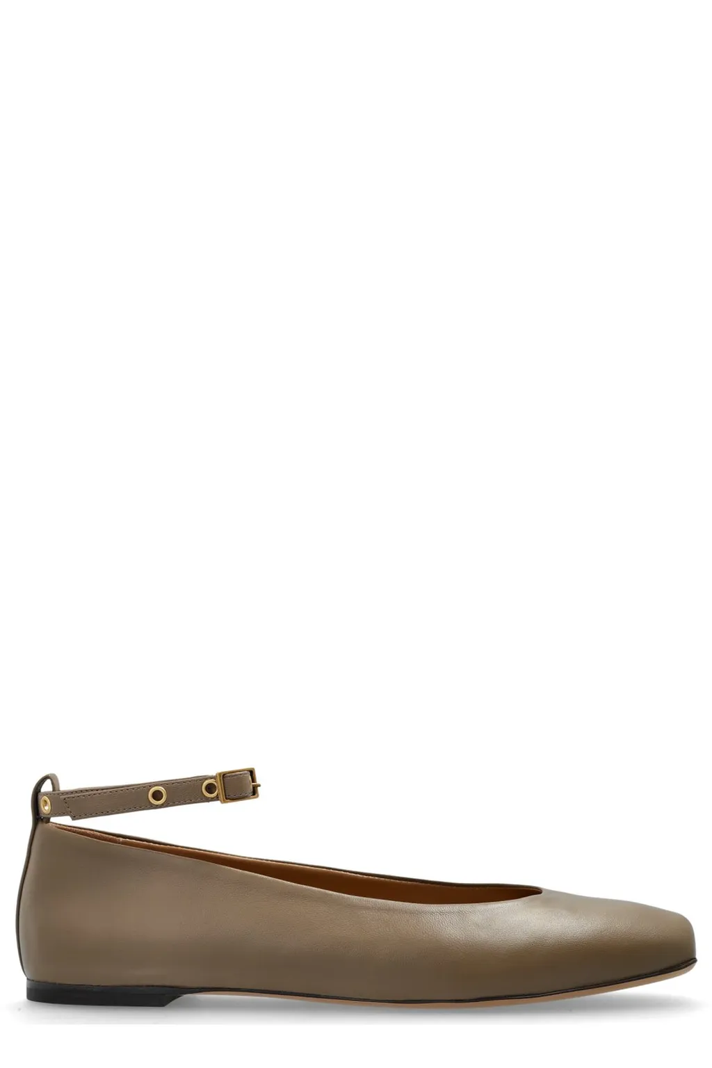 Square Toe Buckle Detailed Ballet Flats