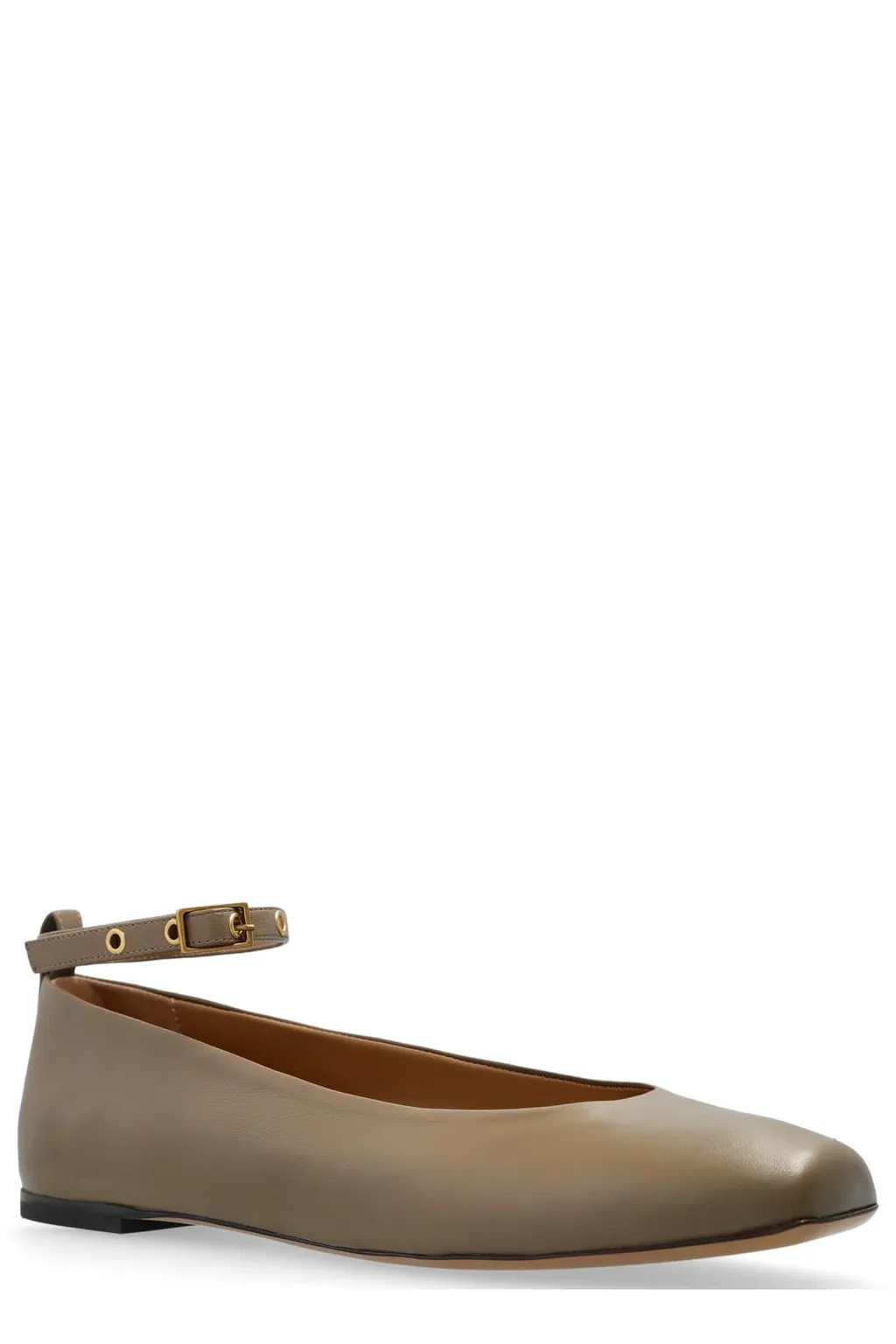Square Toe Buckle Detailed Ballet Flats