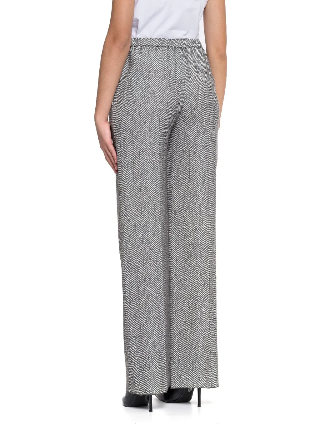 Elasticated-Waistband Herringbone Trousers