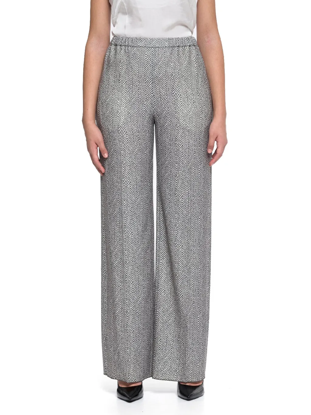 Elasticated-Waistband Herringbone Trousers