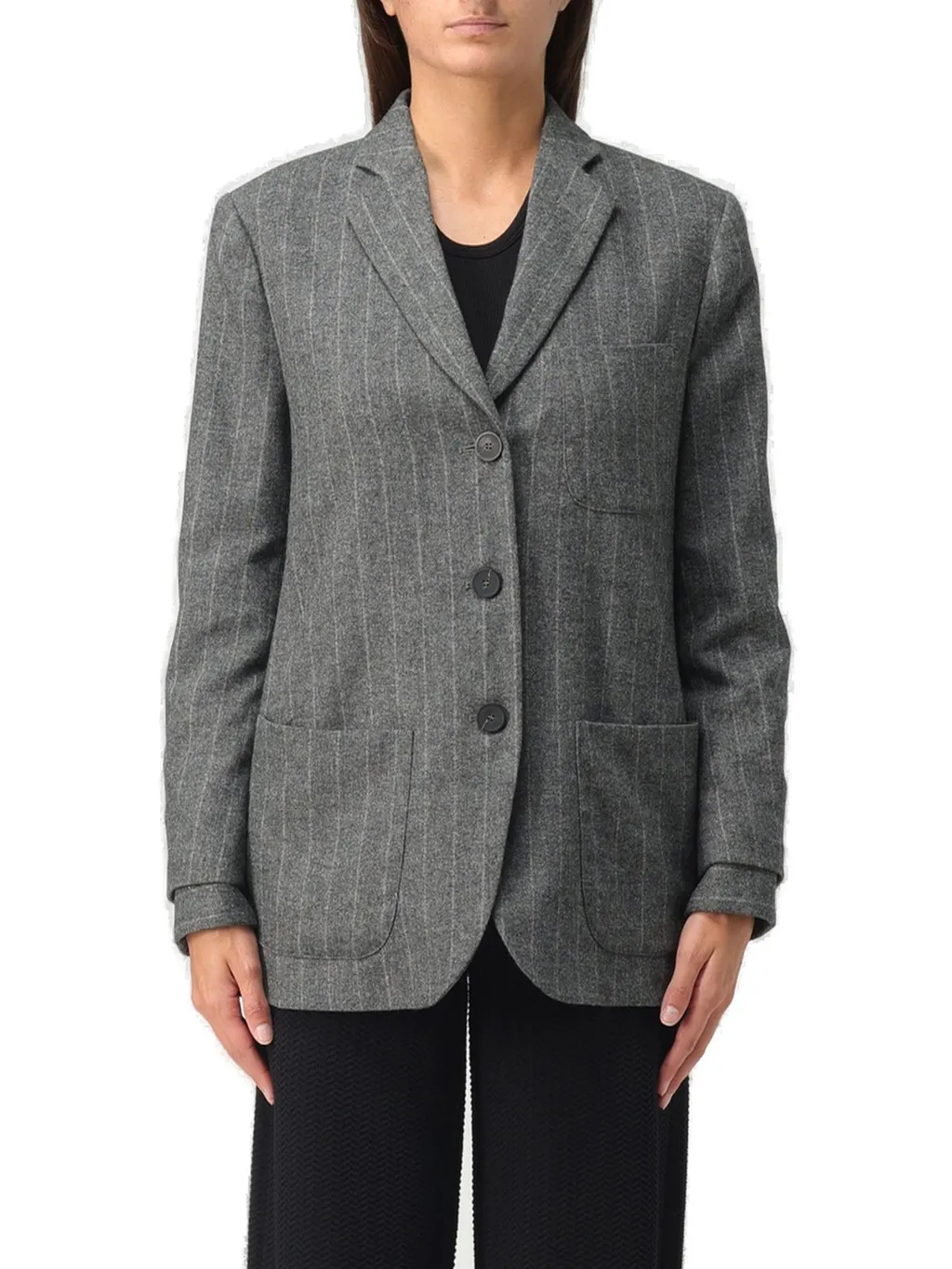 Pinstriped Buttoned Blazer