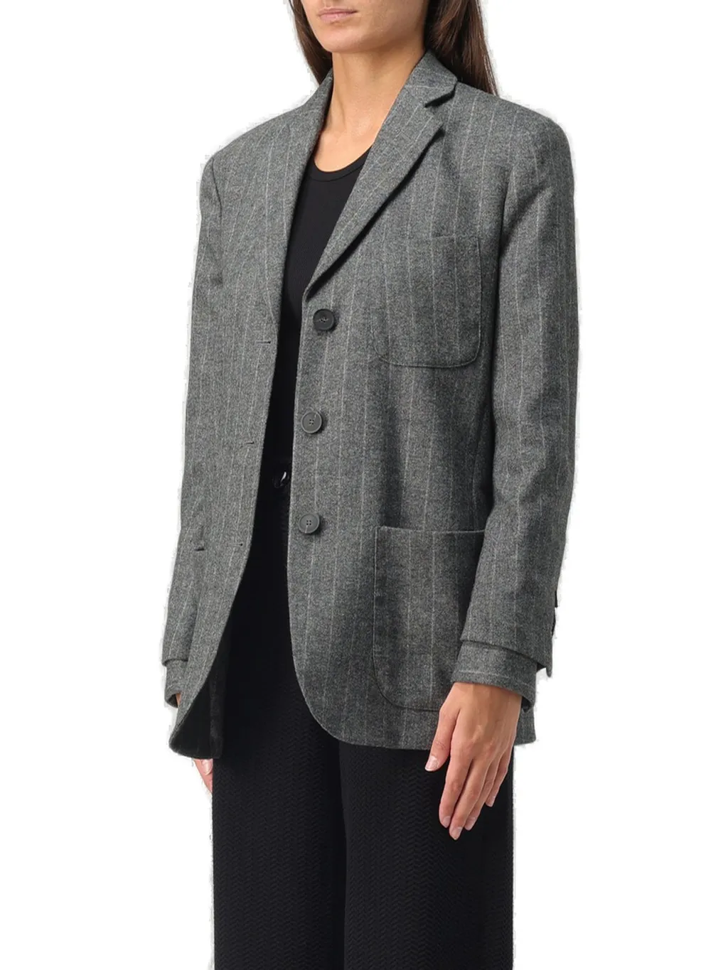 Pinstriped Buttoned Blazer