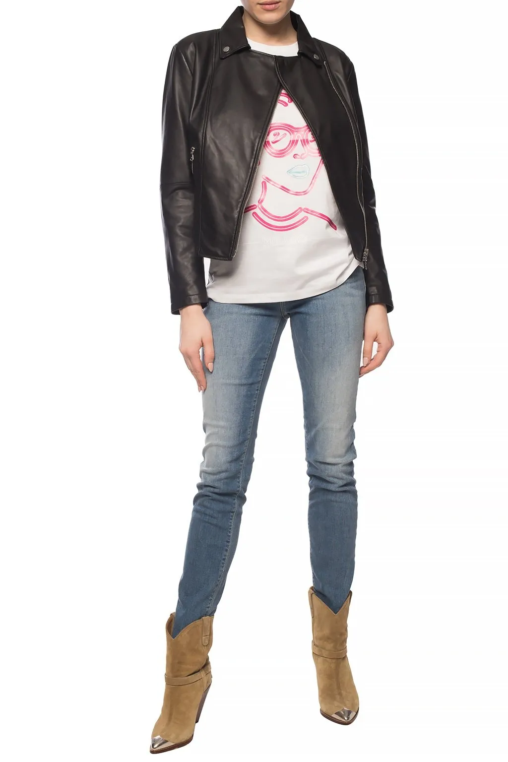 Long-Sleeved Zipped Biker Jacket
