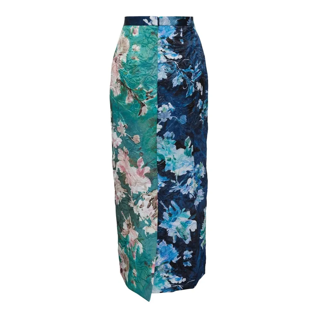 Floral Print Satin Pencil Skirt