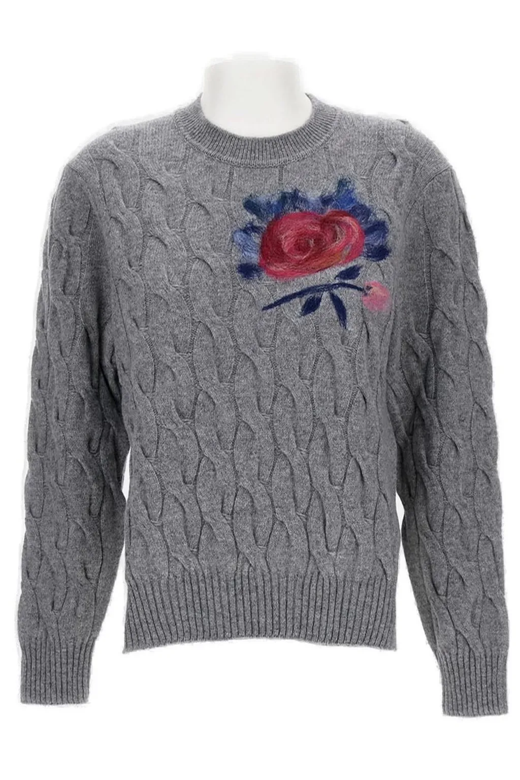 Flower Embroidered Crewneck Knit Sweater