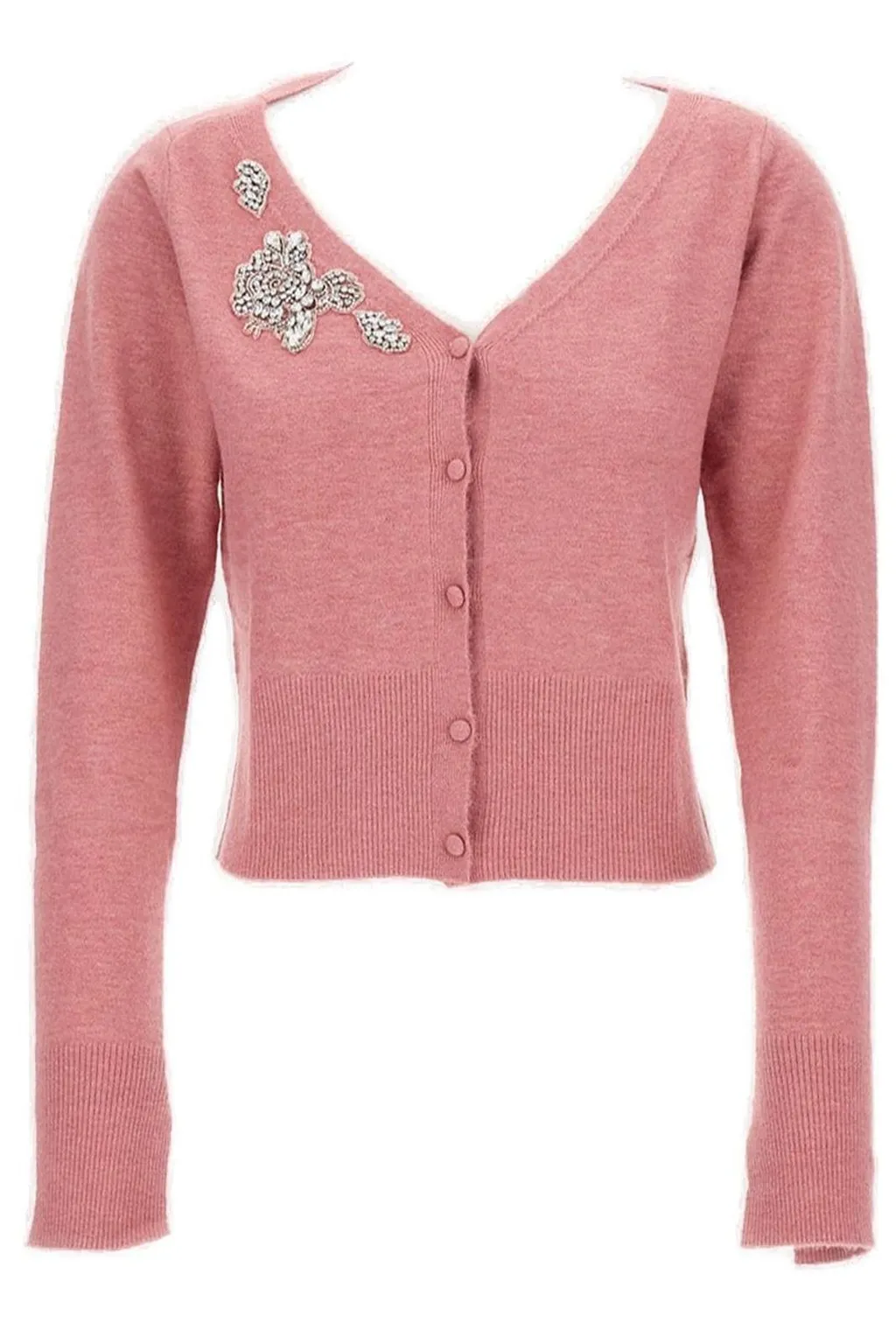 Flower Embroidered Cropped Cardigan