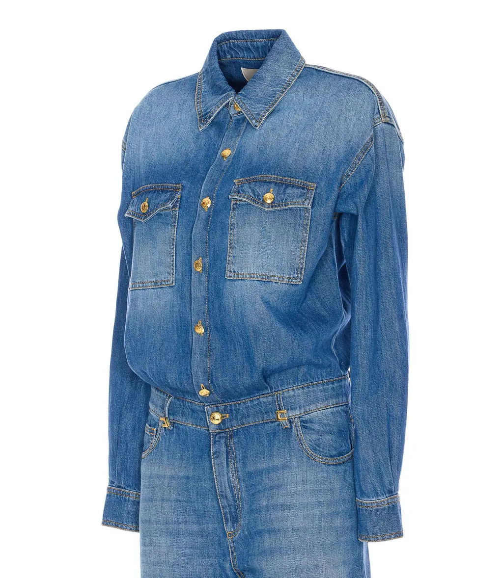 Logo Detail Denim Jumpsuit