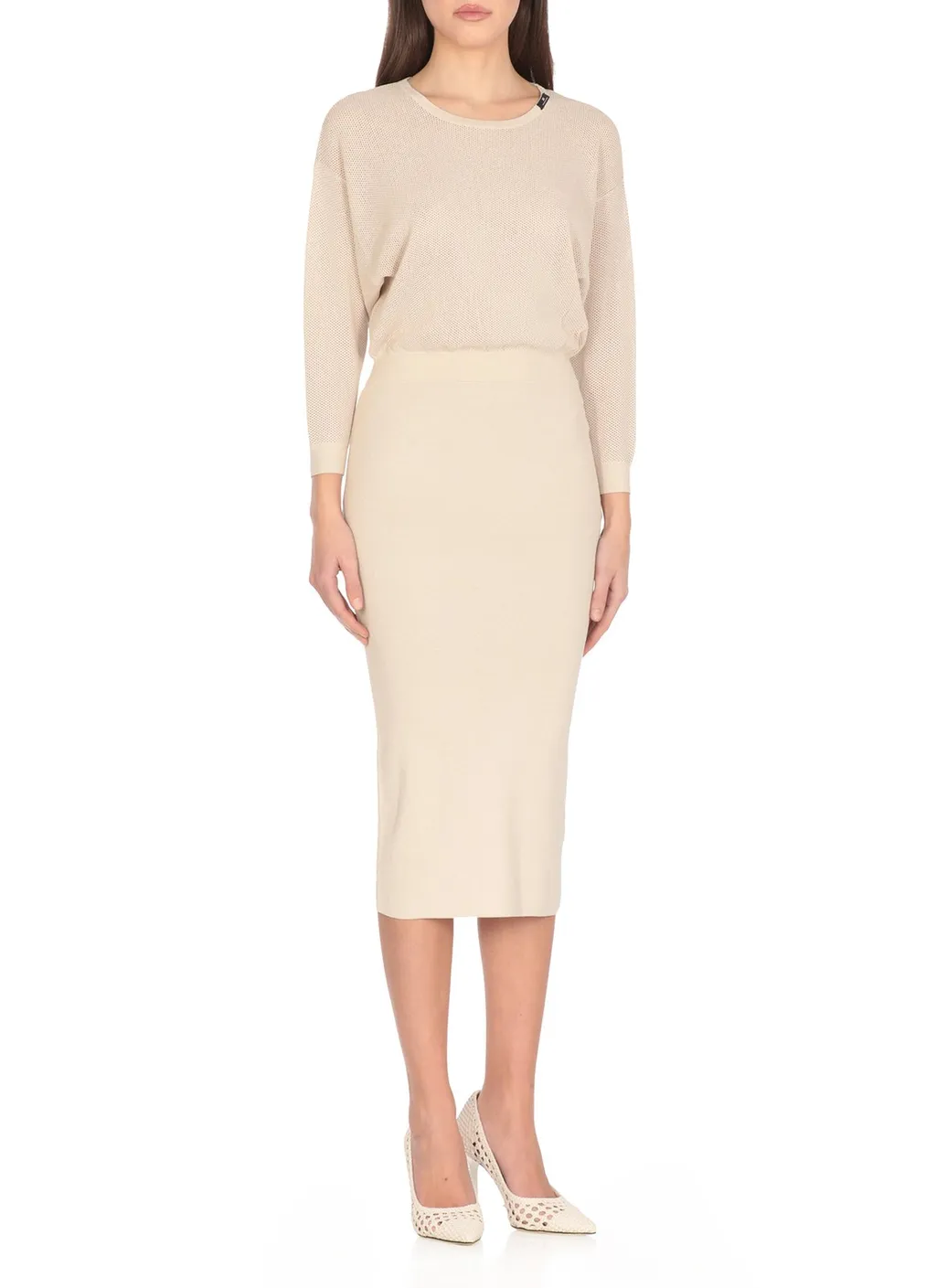 Perforated Pattern Knitted Midi Dress