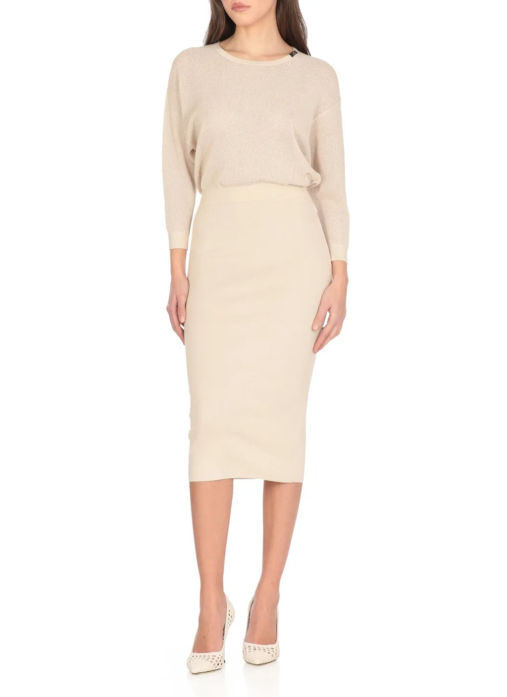 Perforated Pattern Knitted Midi Dress