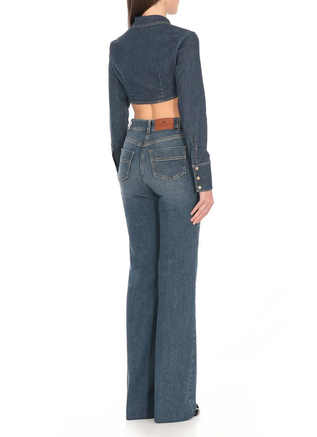Logo Detailed Cropped Denim Shirt