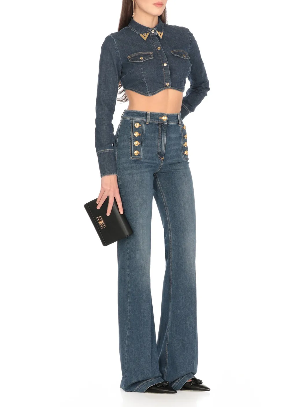 Logo Detailed Cropped Denim Shirt