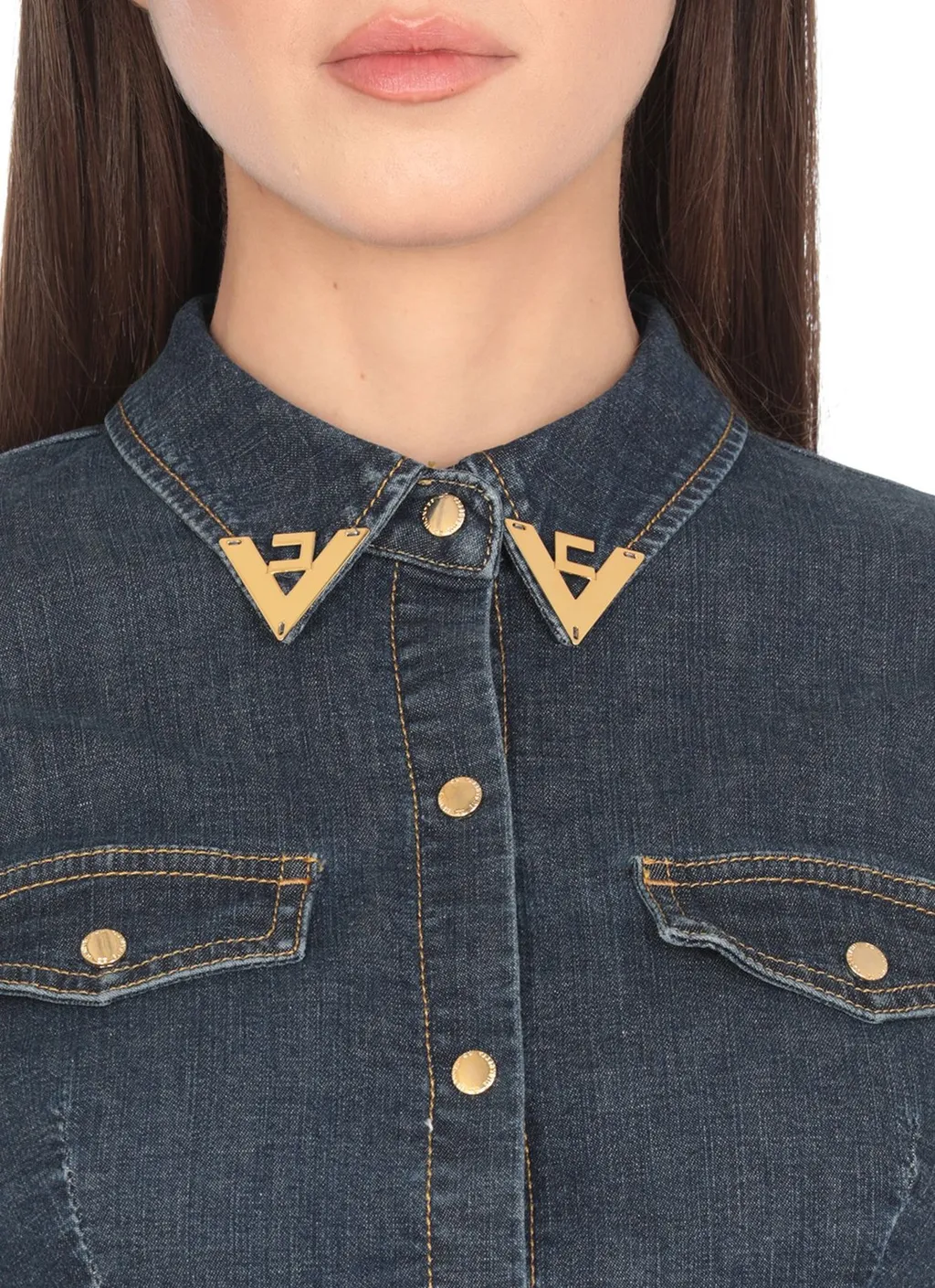 Logo Detailed Cropped Denim Shirt