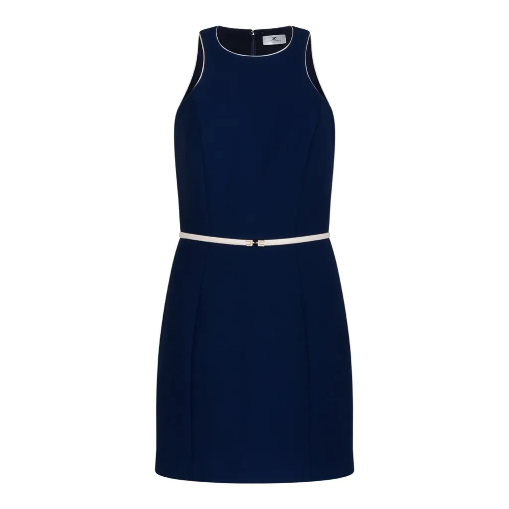 Contrasted Belt CrÊPe Dress