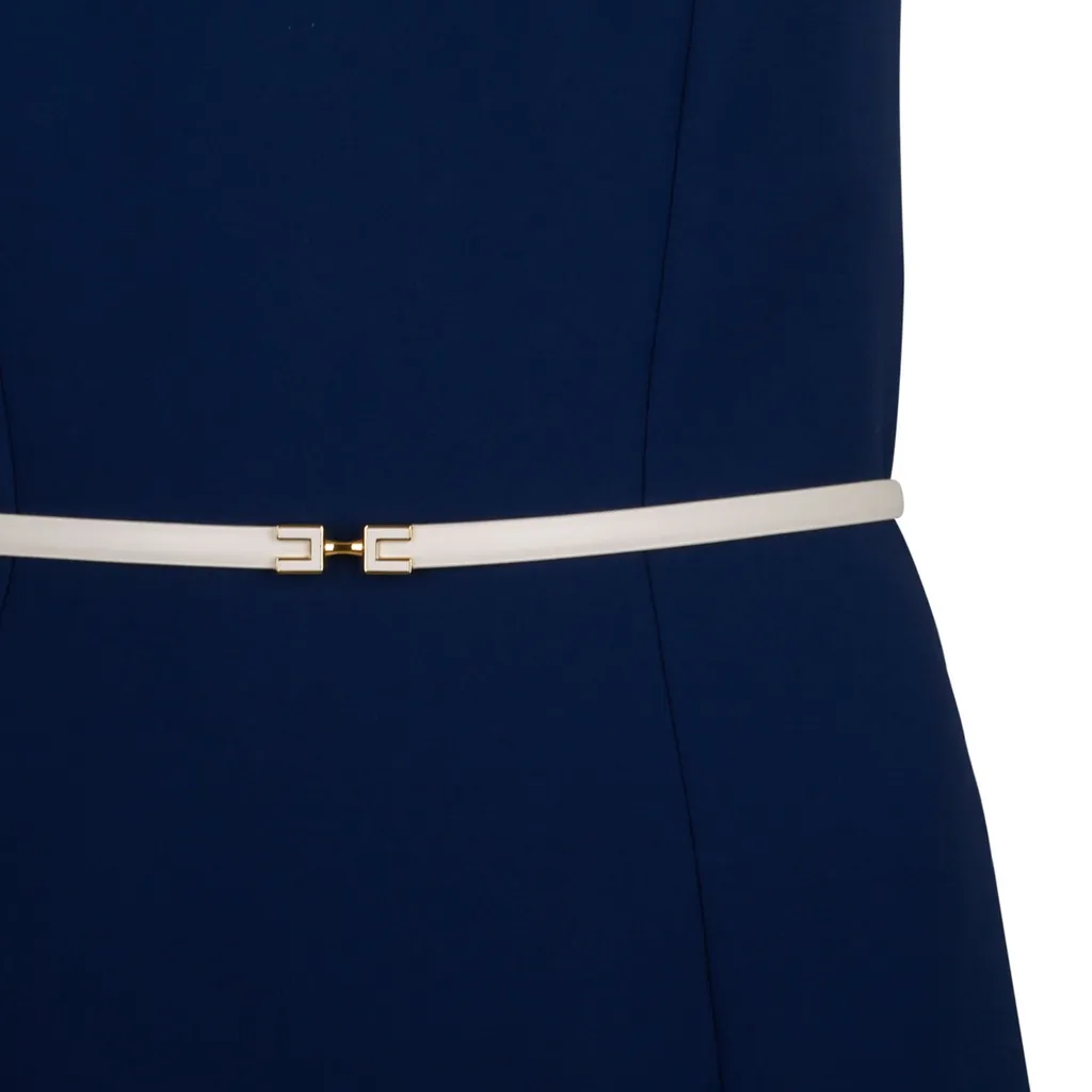 Contrasted Belt CrÊPe Dress