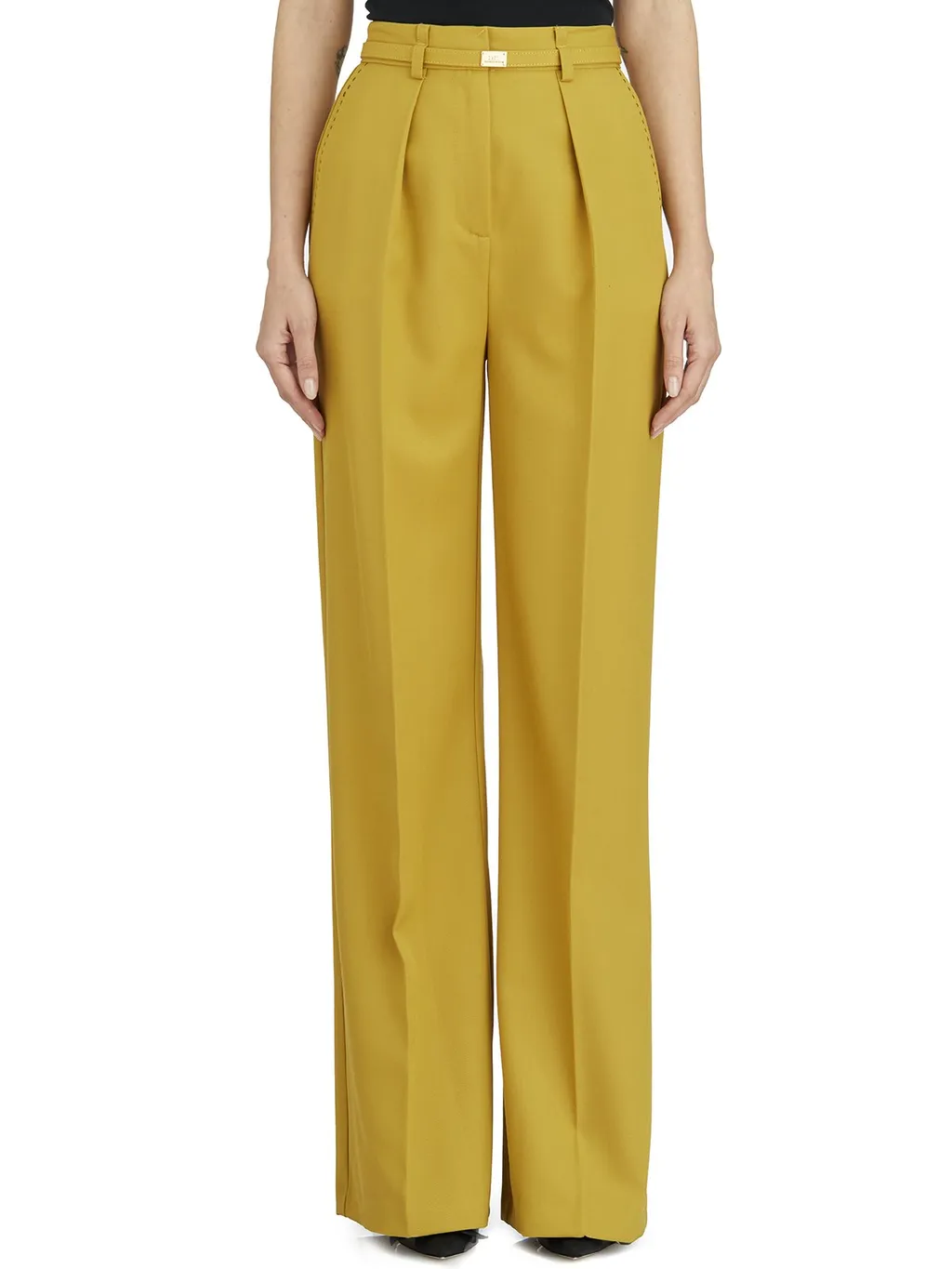 Contrast Topstitched Cool Trousers