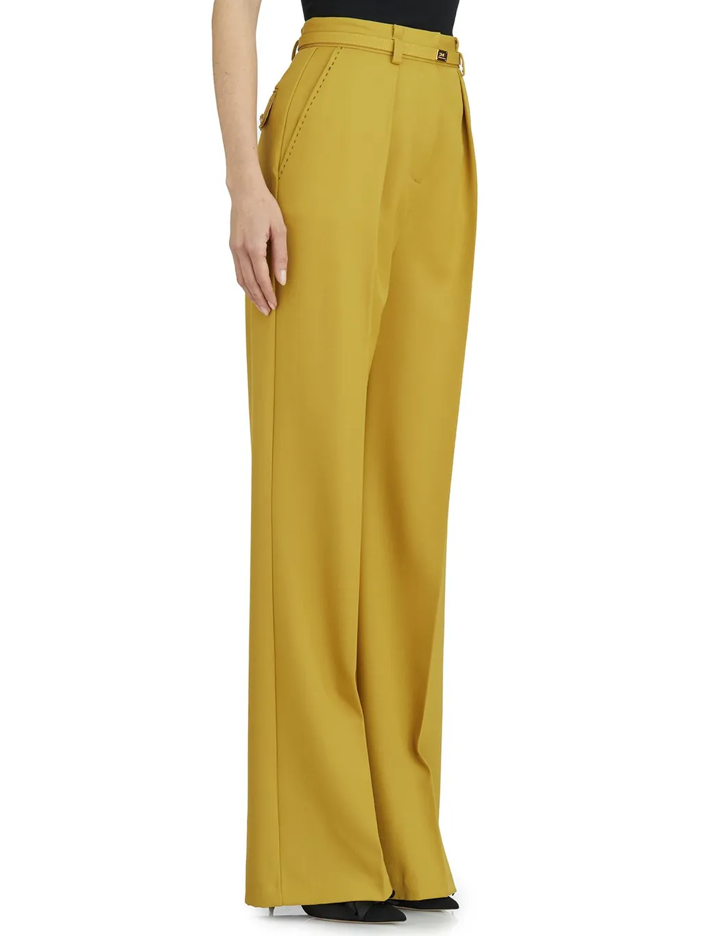 Contrast Topstitched Cool Trousers
