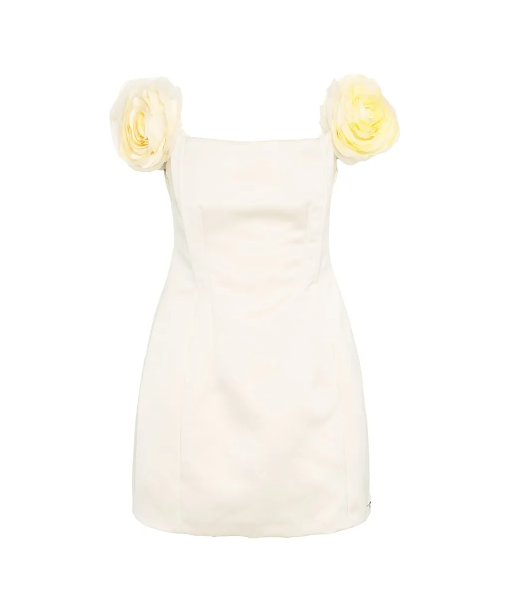 Applied Flowers Duchesse Satin Dress