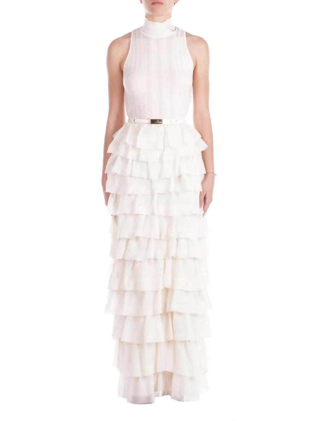 Flounces Detailed Red Carpet Knit Dress