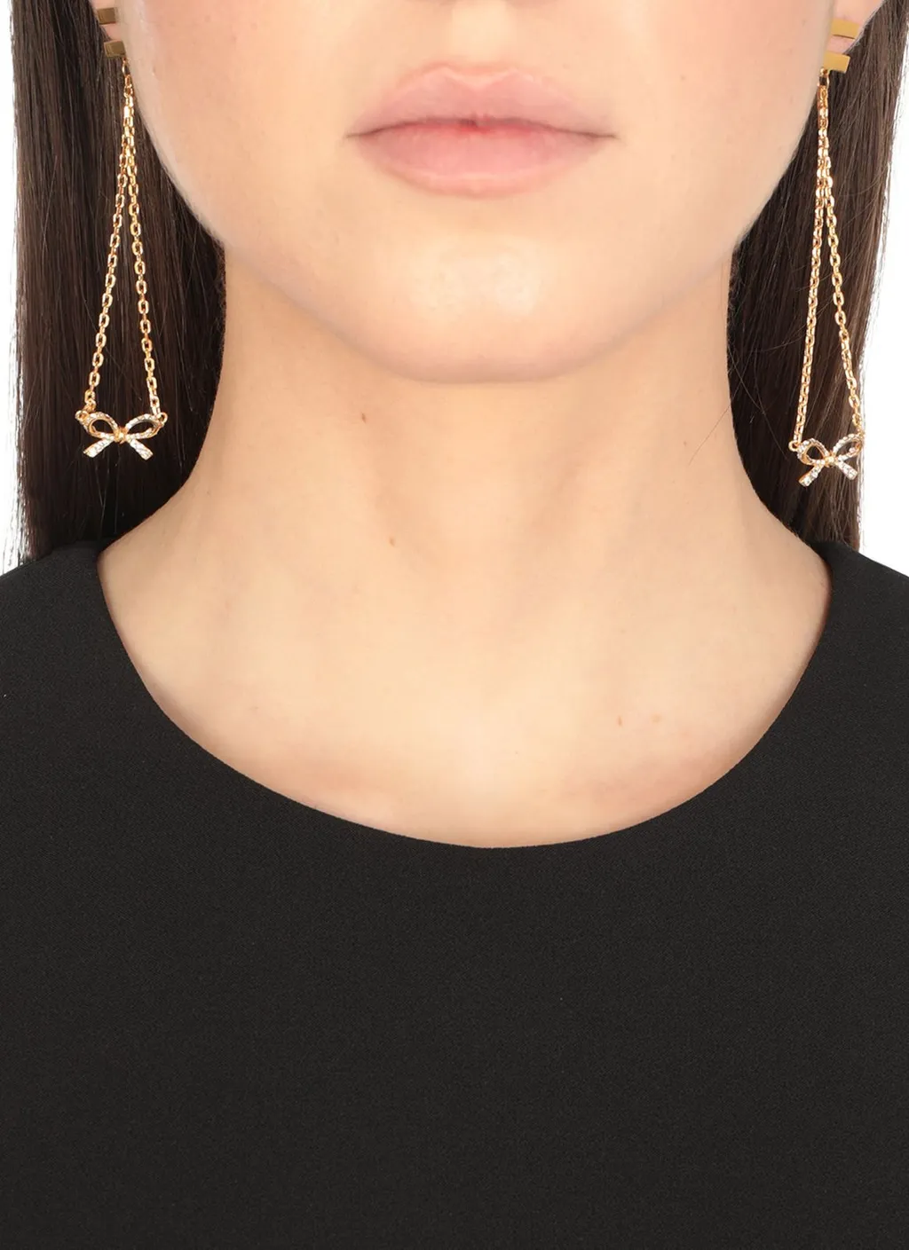 Rhinestone Bow Pendant Earrings
