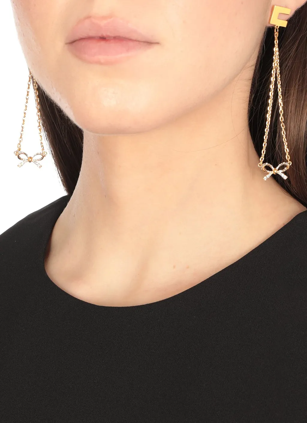 Rhinestone Bow Pendant Earrings