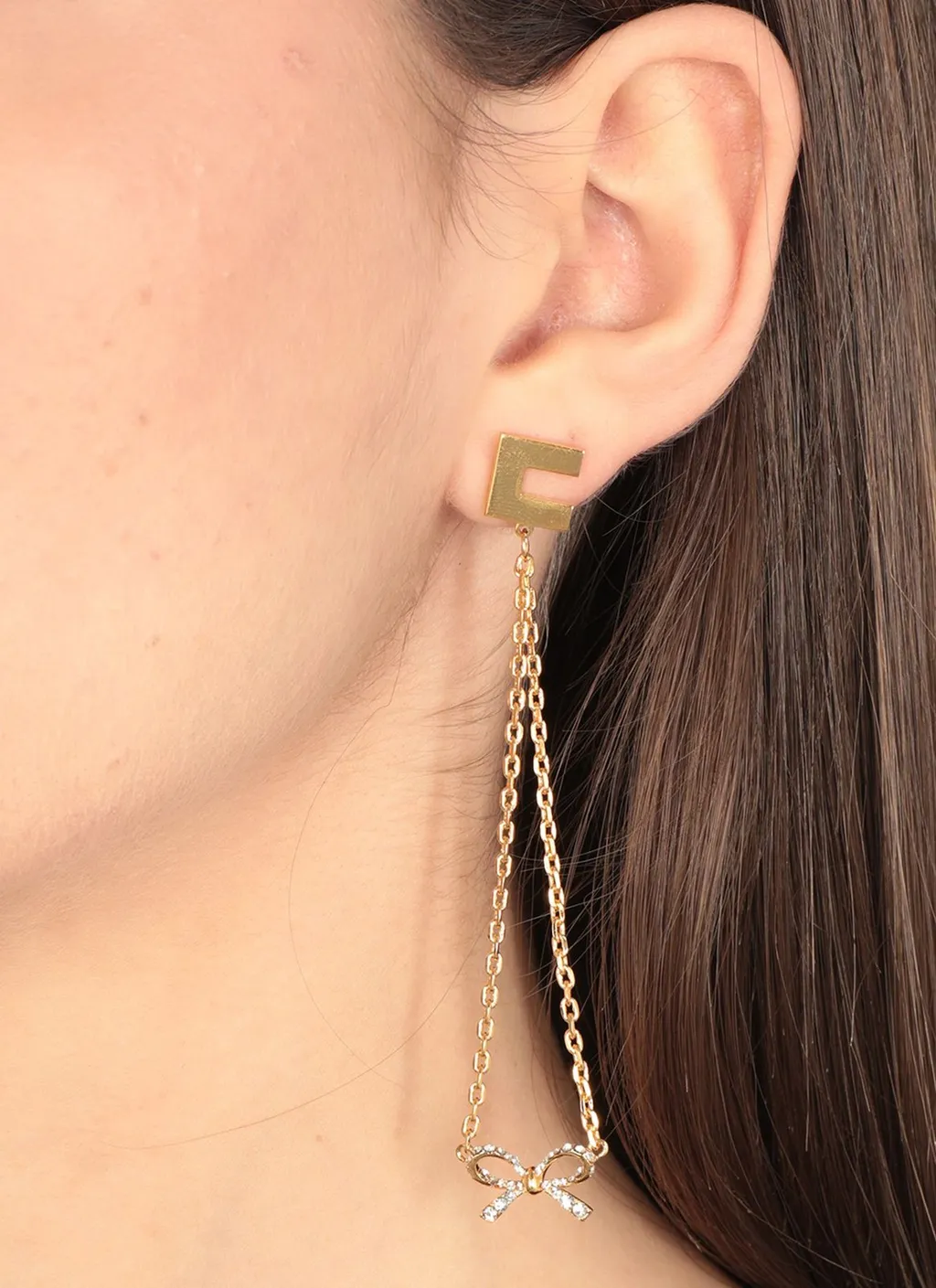 Rhinestone Bow Pendant Earrings