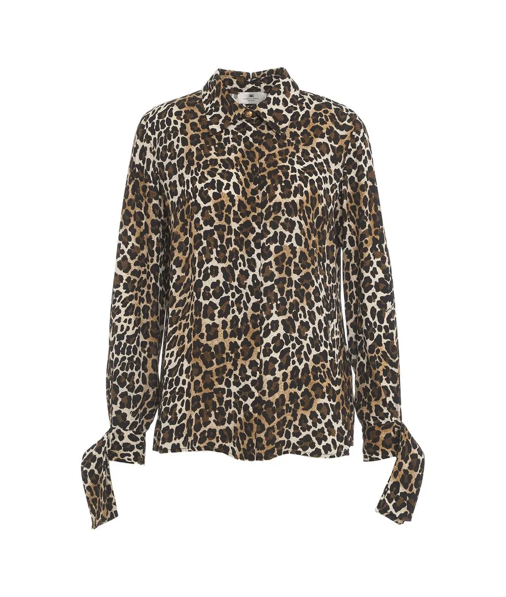 Ribbon Cuffs Animalier Printed Georgette Blouse