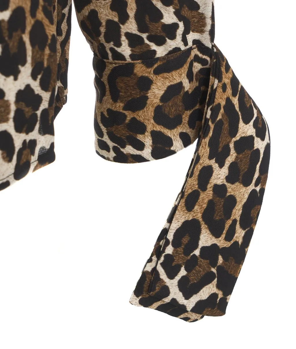 Ribbon Cuffs Animalier Printed Georgette Blouse