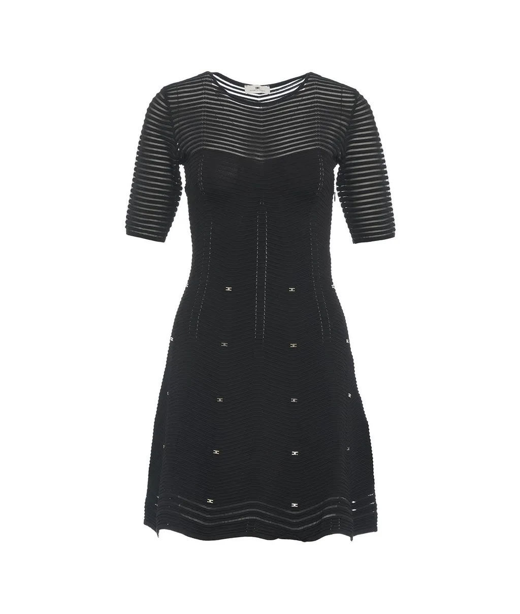 Herringbone Pattern Embellished Mini Dress