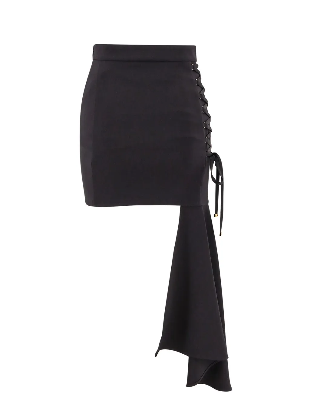 Criss-Cross Laced Crepe Asymmetric Miniskirt