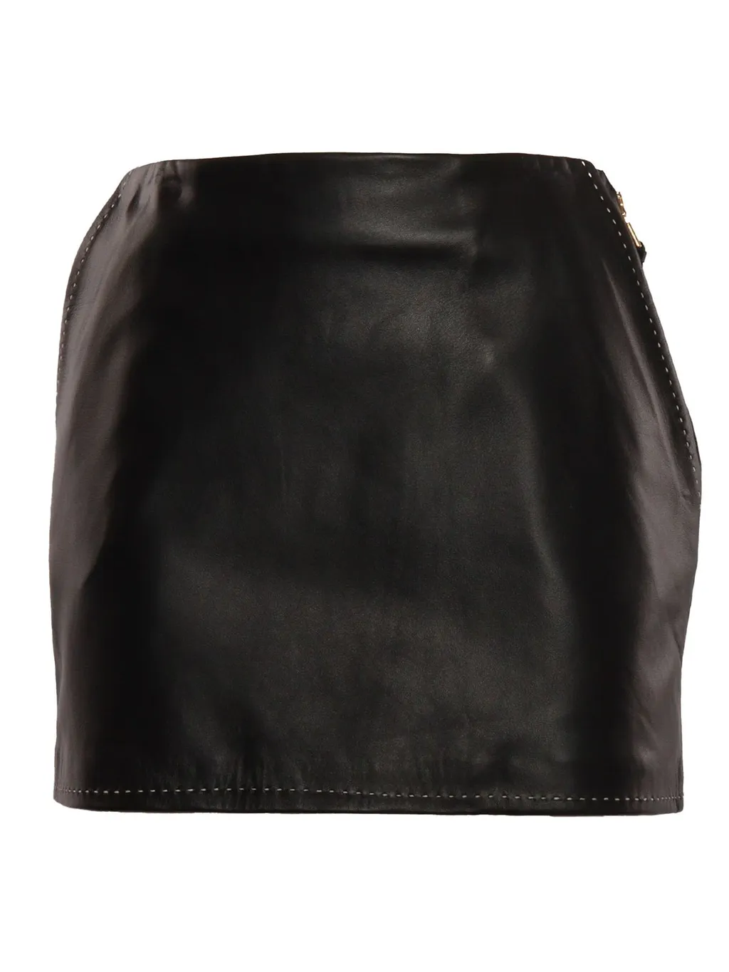 Contrast Topstitched Leather Skirt