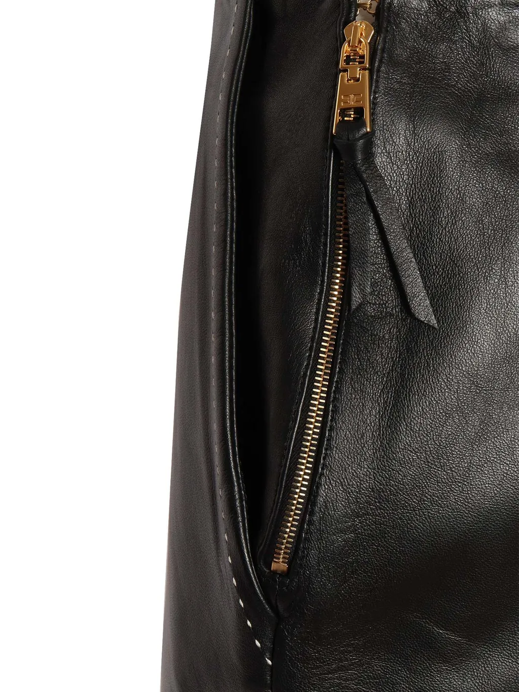 Contrast Topstitched Leather Skirt