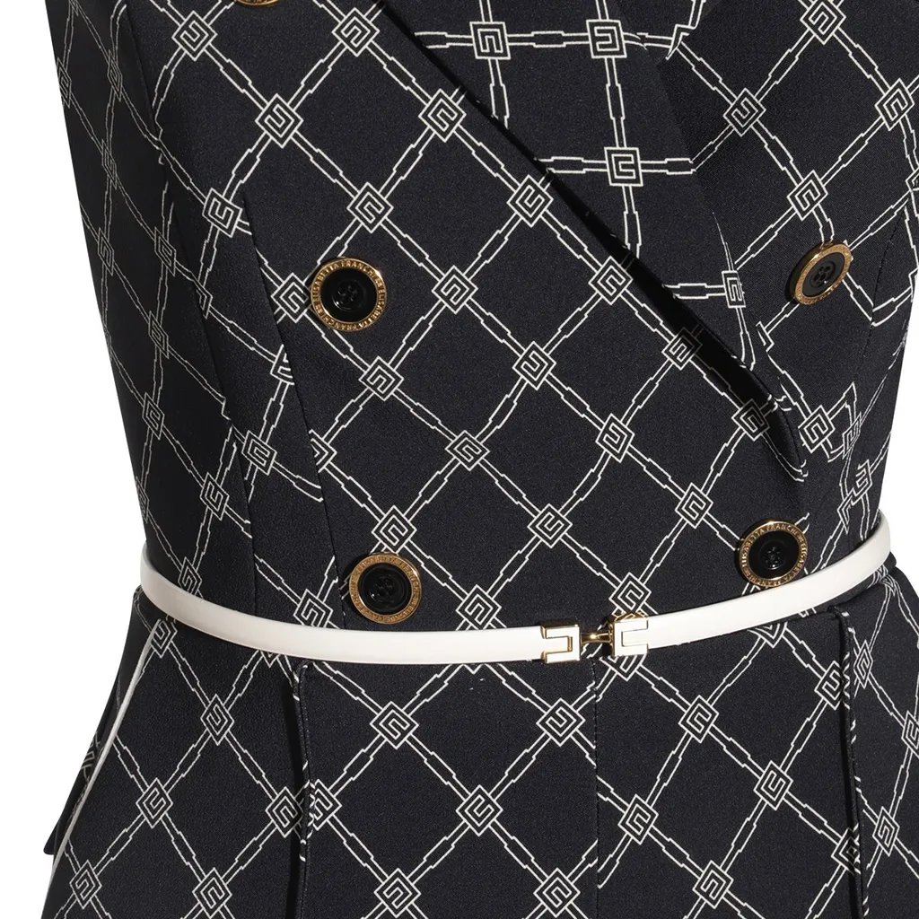Diamond Printed Double-Breasted Jumpsuit