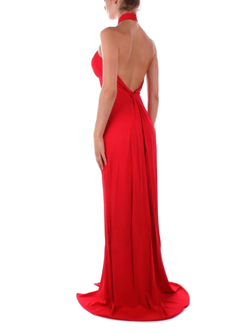 Logo Plaque Draped Red Carpet Dress