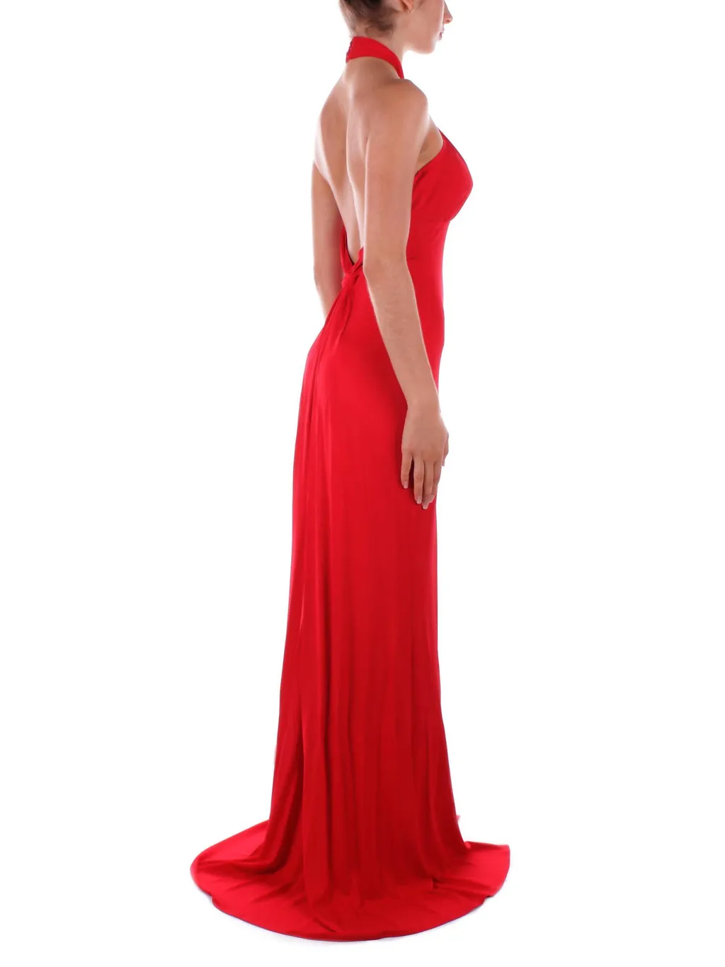 Logo Plaque Draped Red Carpet Dress
